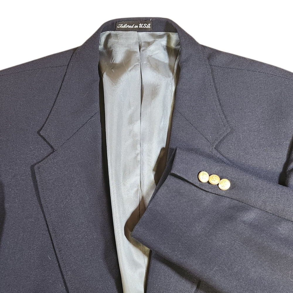 Vtg Stafford 44R Navy Blue Hopsack Gold Button Men's Blazer Jacket Sport Coat